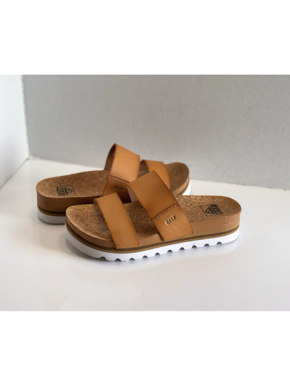 Reef Cushion Vista Hi Sandals Womens Brown Sz 7 Slide Slip On Double Strap Comfy